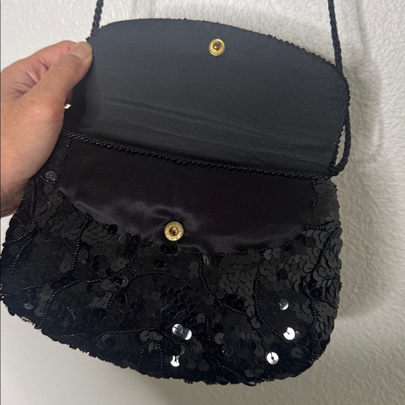 Womens Black Sequin Mini Crossbody Bag 8x6 Party Event Formal - Picture 4 of 8